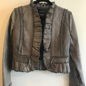 GRAY LEATHER COAT / MODA INTERNATIONAL / SIZE S